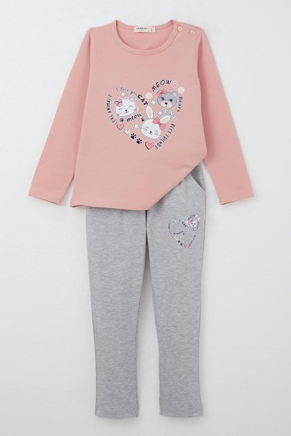 Girl's Tights Set with Love Theme and Cute Animals Printed, Ages 1-4, Dried Rose