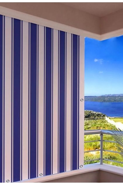 Gencer Home Balcony Curtain with Bird Eye Design, Blue and White Stripes, Size Options Available