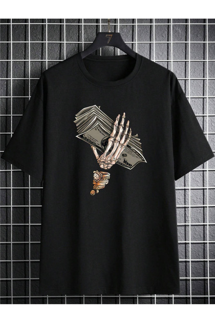 Unisex Skeleton Holding Money Printed T-Shirt