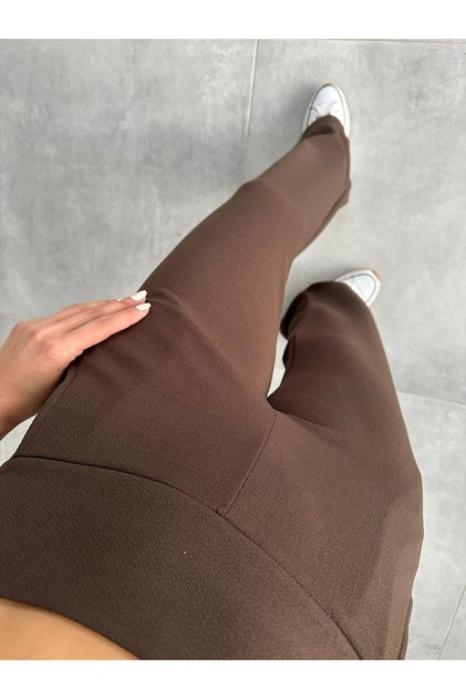 Pocketed Side Hidden Zipper Lycra Wide Leg Trousers, 4 Seasons, Women's Trousers