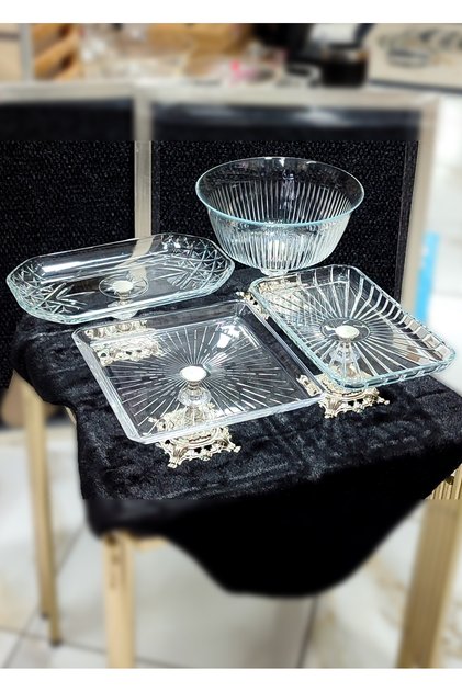 Silver 4 Piece Table Presentation Plate Set with Casting Legs