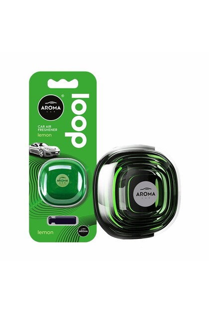 Aroma Car Loop Gel Vent Clip Car Air Freshener, Lemon Scent, Fresh Zesty Citrus Solid Gel Insert in Distinctive Loop Housing, Clips Onto Car Air Vent for Steady Cabin Fragrance, Easy to Fit