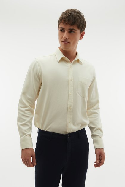 Men's Beige Regular Fit Long Sleeve Shirt