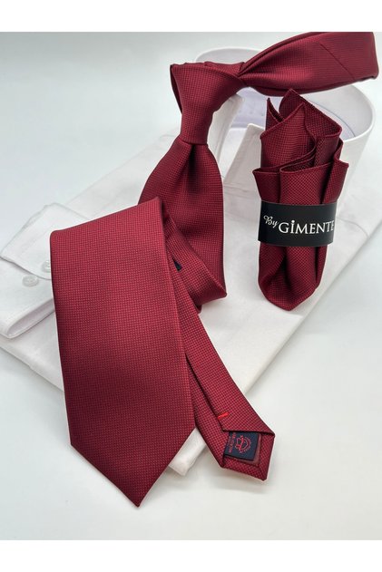 Cravată clasică de batistă cu model burgundy