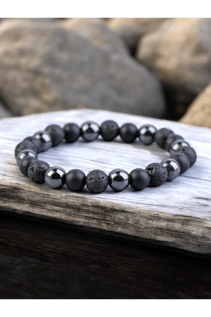 Lava-Hematite-Onyx Natural Stone Bracelet (Energy, Balancing, Focusing)