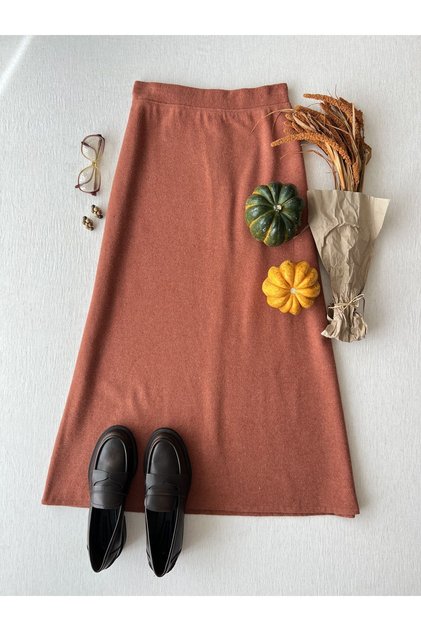Salmon Color Stitched Long Skirt