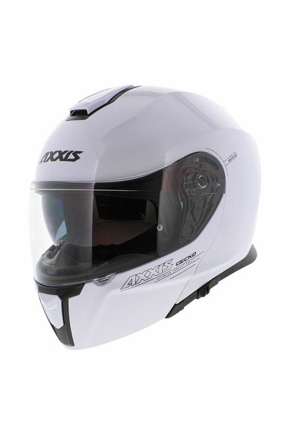 Gecko Solid A0 Gloss Pearl White Güneş Vizörlü Çene Açılır Motosiklet Kaskı