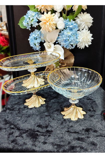 Buket Elegant Oval 3 Piece Gold Detailed Standing Presentation Set