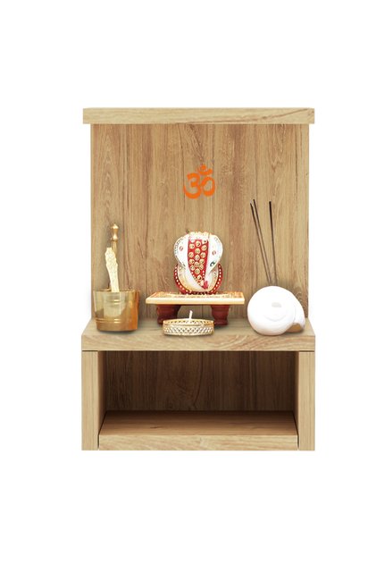Wooden Small Mandir, Temple with Single Open Shelf-Brown Kansas Oak