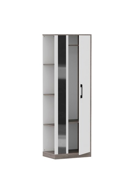 Modern Wardrobe With Side Mirror And Side Shelf, Cabinet With Hangers - Anthracite Sherman Oak