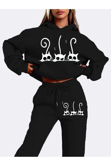 Women's Plus Size Relaxed Fit Mid-Size Print Tracksuit Set