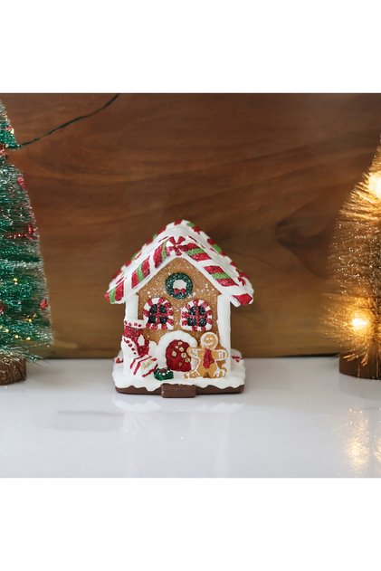 Ham Boyalı Obje Yılbaşı Yeniyıl Hediye Gingerbread Kurabiye Şeker Ev Biblo 12*10 cm