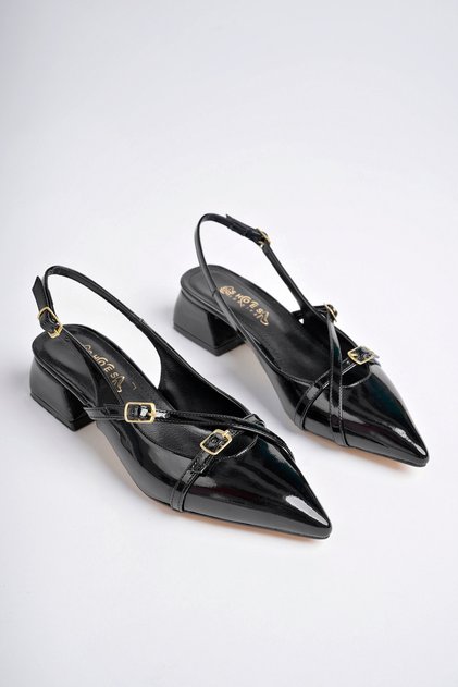 Women's Black Patent Leather Heeled Shoes