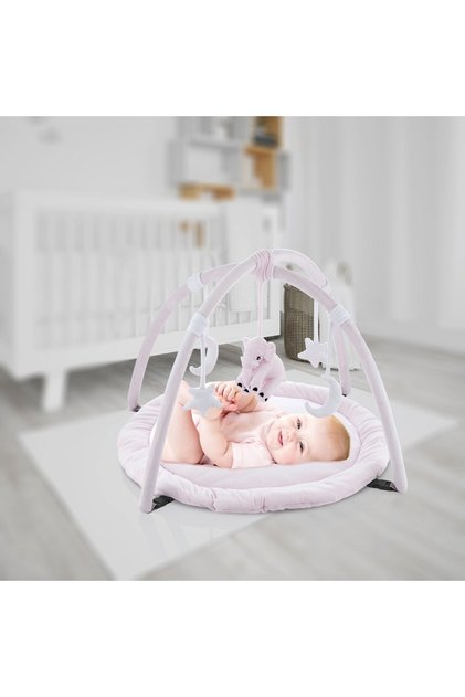 Fil Desenli Pembe Oyuncaklı Yumuşak Pamuklı Oyun Halısı Yenidoğan Bebek Aktivite Oyun Matı -Babyjeem