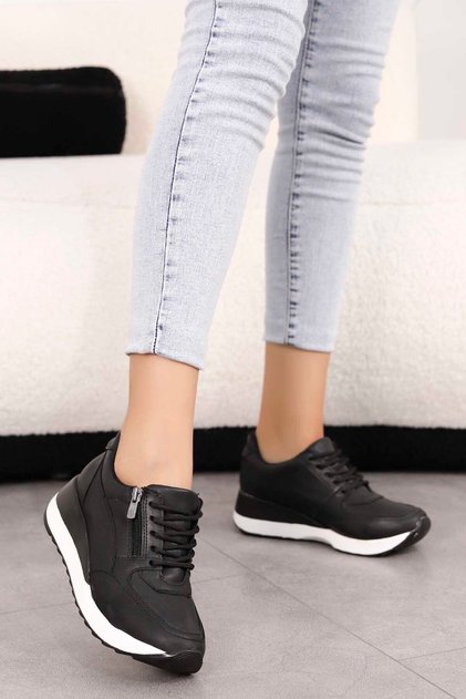 Mami 2026 Zipper Detailed Sports Shoes-black White Sole
