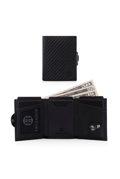 Verona Carbon Card Holder Genuine Leather Wallet Unisex Rfid Protected Minimalist Men Women Mini Gift