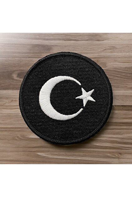 Siyah Renk Yuvarlak Türk Bayrağı Patch Arma 8 Cm