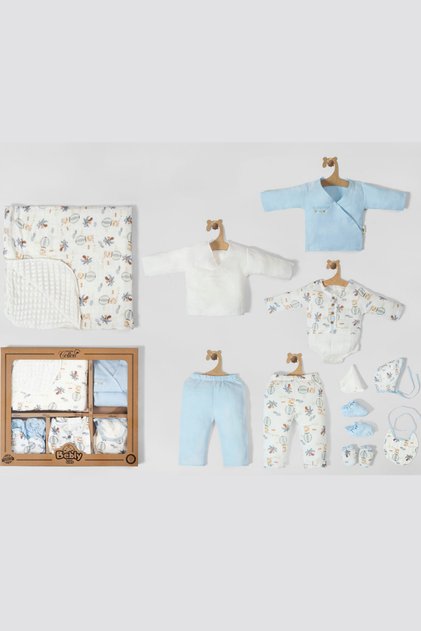 Male Figured Bebly Muslin Baby Boy Newborn 10-Piece Hospital Discharge Bodysuit Set