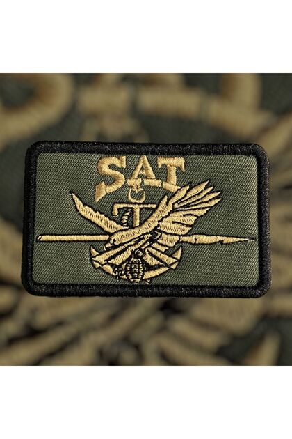 Haki Zemin Sat Peçi Arması Nakış Patch 8 X 5 Cm