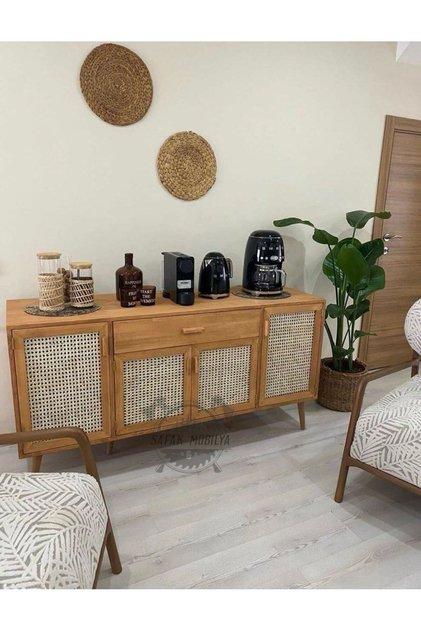Ahşap doğal bambu hazeranlı masif konsol büfe