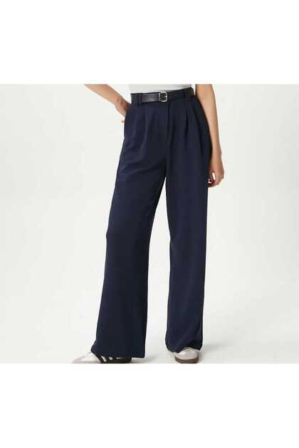 Women's Licra Belt Comfortable Cut Palazzo Pants-Dark Blue