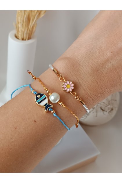 3 Lu Bracelet/Set Flower Pearl Fish Luck