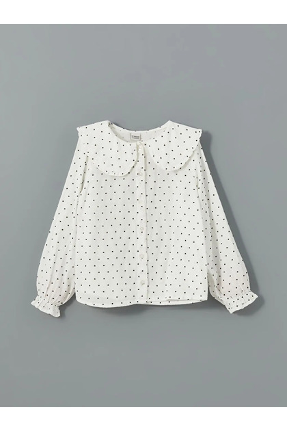 Lcw Kids Ecru Baby Lapel Polka Dot Shirt for Girls
