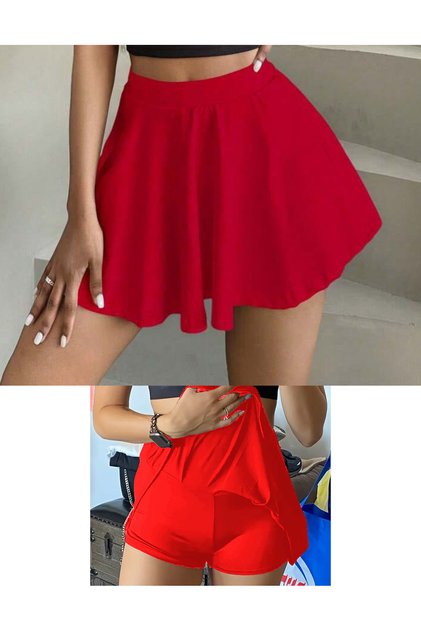 A-Line Skirt with Shorts Skirt Shorts Elastic Waist Skirt Flight Skirt Sports Skirt Full Lycra Skirt