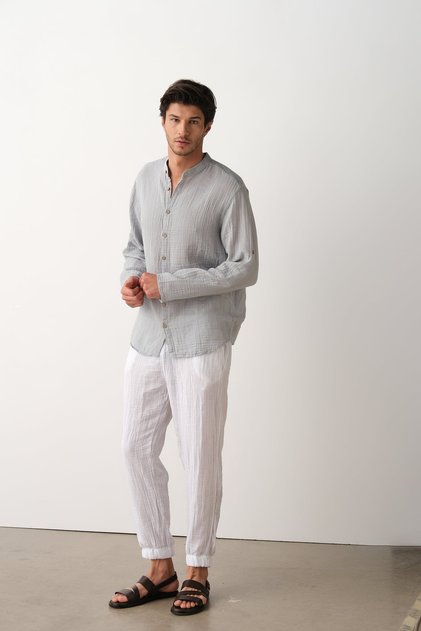 Muslin Cotton Long Sleeve, Soft Judge Collar Men's Shirt