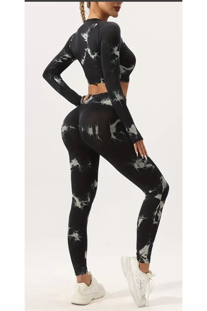 Seamless Popo Kaldıran Push Up Ve Kalçası Brezilya Büzgülü Batik Desenli Yoga Tayt Büstiyer Takım