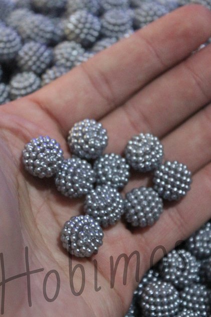 100 Adet Gri Renk 14 mm Geçmeli Böğürtlen İnci Boncuk - Takı, Çanta Yapım Boncuğu