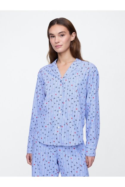 Kadın Mavi Poplin Oversized Pijama Üstü