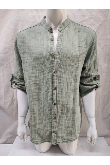 Muslin Cotton Long Sleeve, Soft Judge Collar Men's Shirt