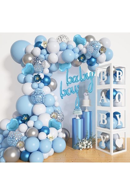 Luxury Sex Party Boys White Blue Balloon Belt Set Baby Boxes Party Materials