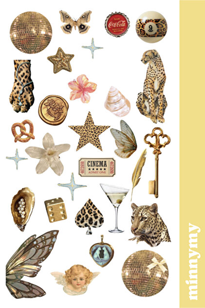 Golden Vintage Retro Sticker, Çıkartma, Ajanda, Günlük, Planlayıcı, Bullet Journal ,Scrapbook