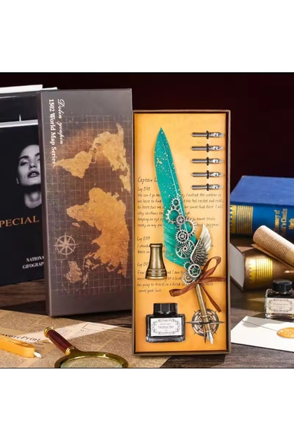 Special Production Dip Inkwell Set Nostalgic Gift Pen Set with Feathered Ink Luxury Premium Design