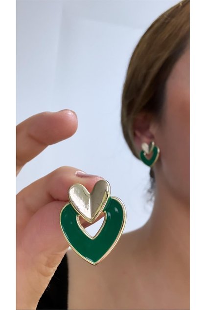 Green Gold Heart Earrings