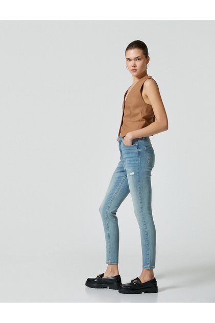 High Waist Skinny Jeans Cotton with Pockets - Carmen Jean