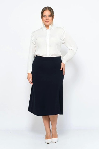 Apsen Women's Navy Blue New Season Zipper Detailed Unlined Woven Flared Skirt 2185/77