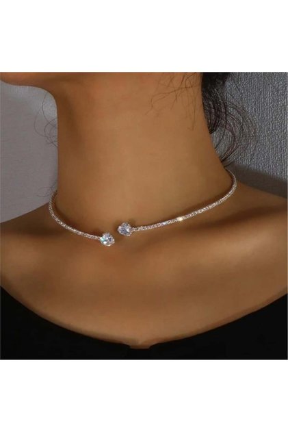 Silver Heart Crystal Choker Necklace