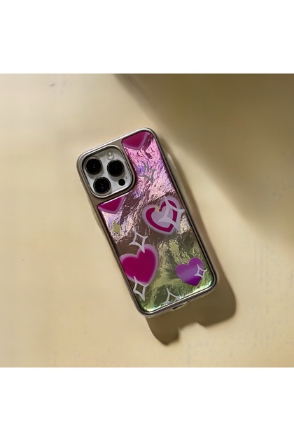 iPhone 12 (6.1 Inch) Compatible Gray Frame Detailed Shiny Patterned Glitter Series Case