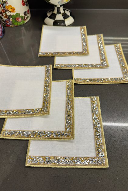 Gold taş işlemeli 6lı kokteyl peçete