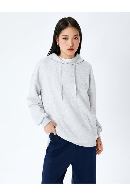 Kapüşonlu Kanguru Cepli Pamuklu Basic Sweatshirt
