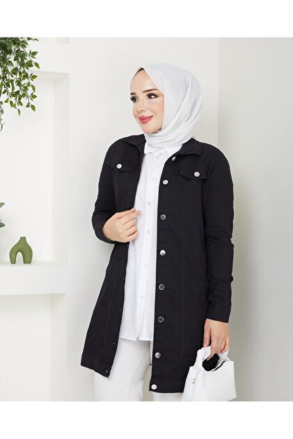 Haină hijab pentru femei, cu buzunare, elegantă, confortabilă, moale, din denim, cu mânecă lungă