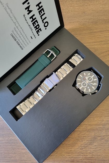 Dani̇el Klein New Model - Chronograph Vd57 Limited Edition Steel Bracelet/Green Strap Men's Wristwatch