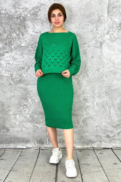 Women's Soft Textured Double Dress Sweater Knitwear Set