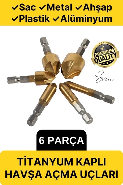 Svein 6 Parça Premium Titanyum Kaplama HSS Bits Uçlu Kırılmaz A