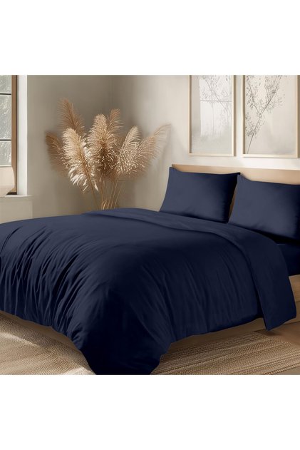 100% Cotton Akfil Duvet Cover Set Double 200X220 cm Navy Blue