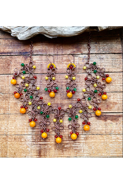 Agate Natural Stone Copper Wire Wrap Pendant Earrings