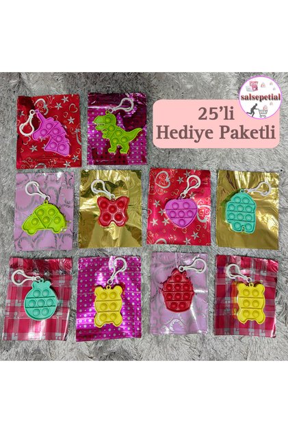 25'li Hediye Paketli Popit Anahtarlık Hediyelik Popit Anahtarlık Doğum Günü Karne Günü Hediyelik